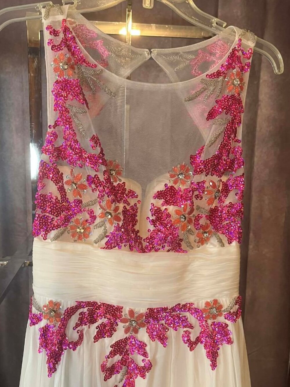 Milano Formals White and Purple Floor Length Dress - Size 8 - NWT